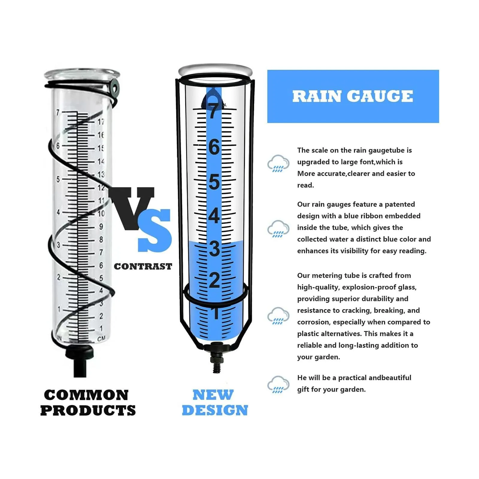 CALANDIS® Outdoor Rain Gauge Adjustable Height Measurement Tools for Outdoor Yard Lawn | 1Pcs Rain Gauge