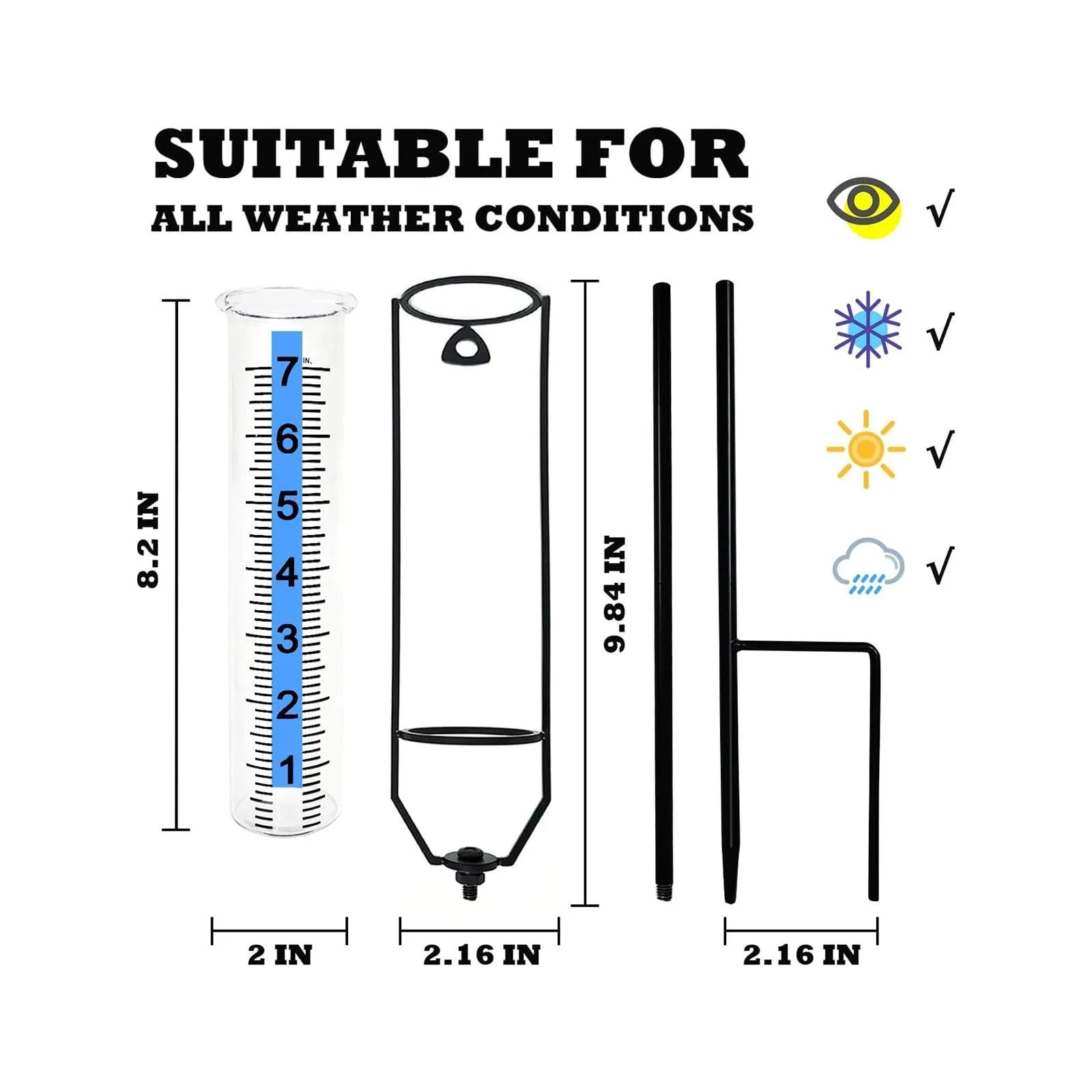 CALANDIS® Outdoor Rain Gauge Adjustable Height Measurement Tools for Outdoor Yard Lawn | 1Pcs Rain Gauge