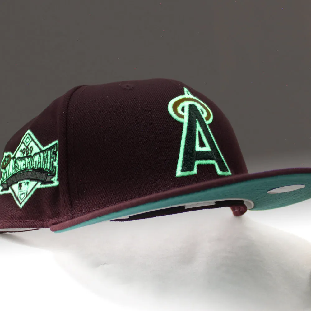 California Angels 1989 All-Star Game New Era 59Fifty Fitted Hat (GITD Maroon Teal Under Brim)