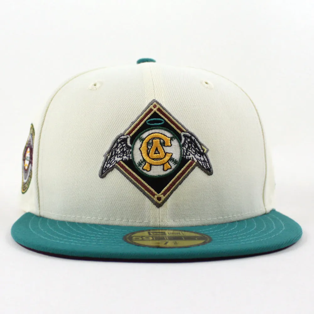 California Angels 67All Star Game New Era 59Fifty Fitted Hat (Glow in the Dark Chrome North West Green Maroon UNDER BRIM)