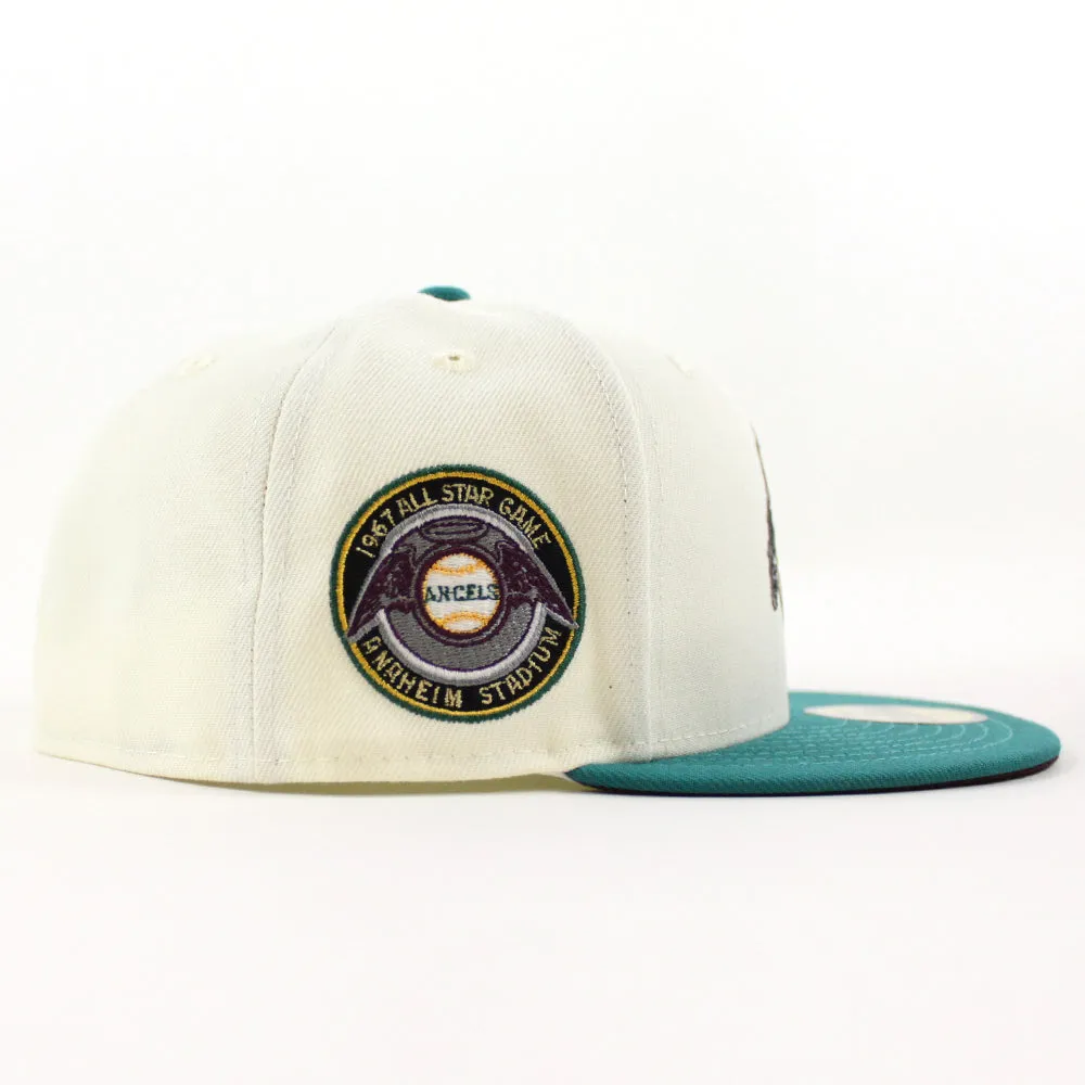 California Angels 67All Star Game New Era 59Fifty Fitted Hat (Glow in the Dark Chrome North West Green Maroon UNDER BRIM)