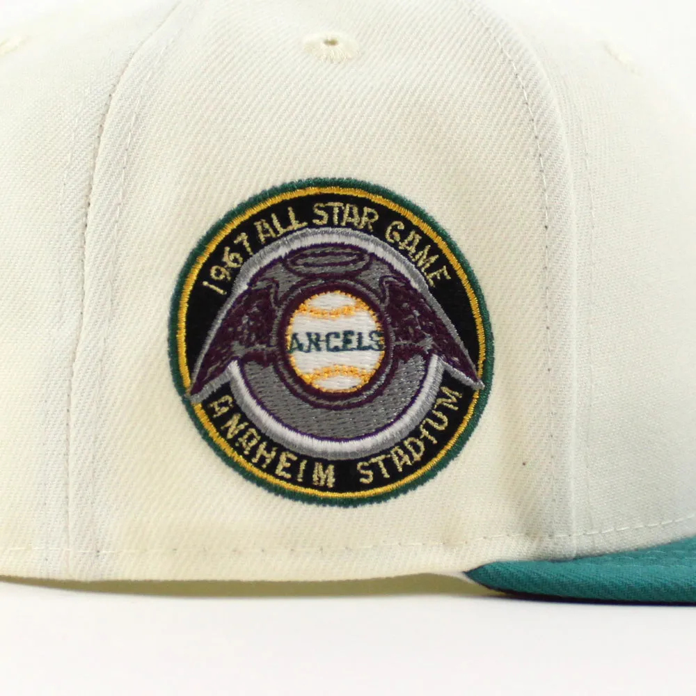 California Angels 67All Star Game New Era 59Fifty Fitted Hat (Glow in the Dark Chrome North West Green Maroon UNDER BRIM)
