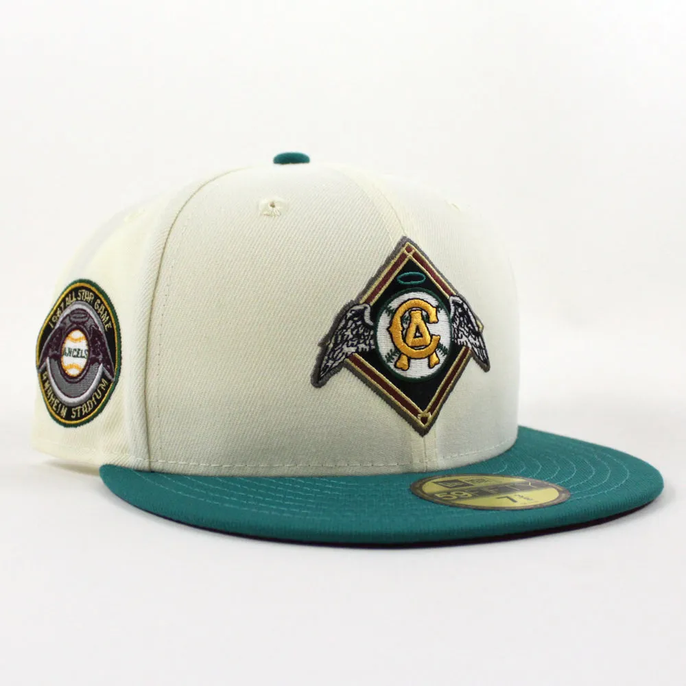 California Angels 67All Star Game New Era 59Fifty Fitted Hat (Glow in the Dark Chrome North West Green Maroon UNDER BRIM)
