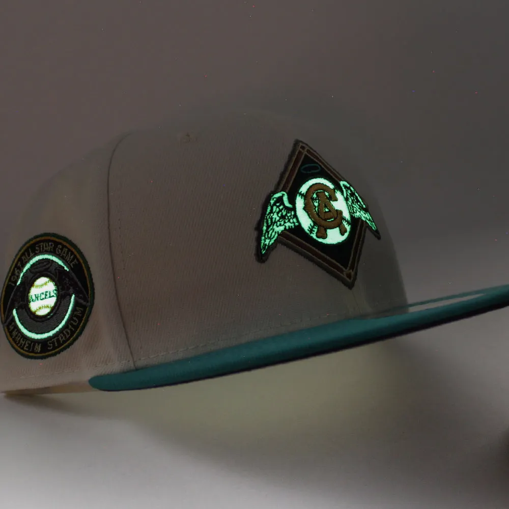 California Angels 67All Star Game New Era 59Fifty Fitted Hat (Glow in the Dark Chrome North West Green Maroon UNDER BRIM)