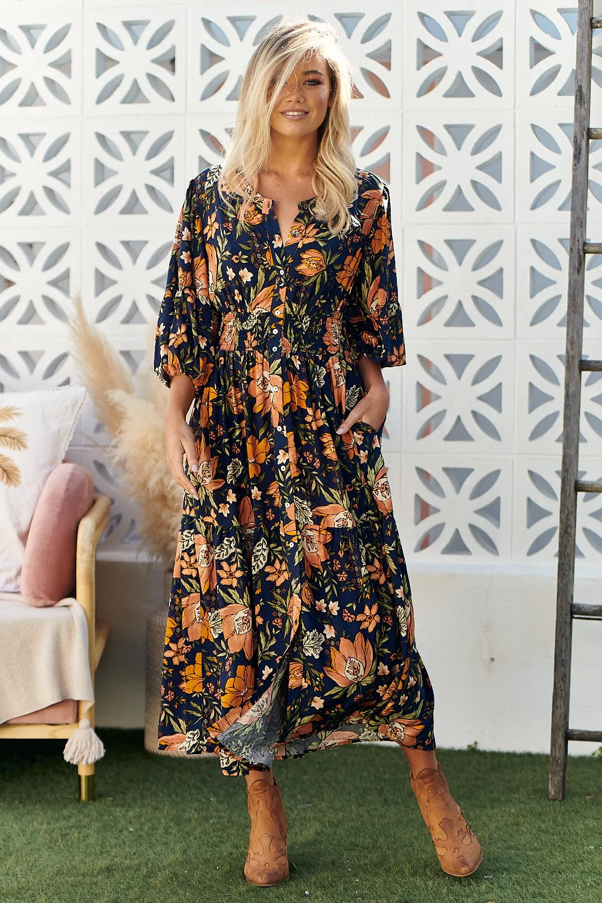 California Poppy Print Nevada Dress