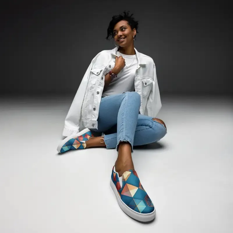 Canvas Slip Ons with Bold Abstract Art Vibes