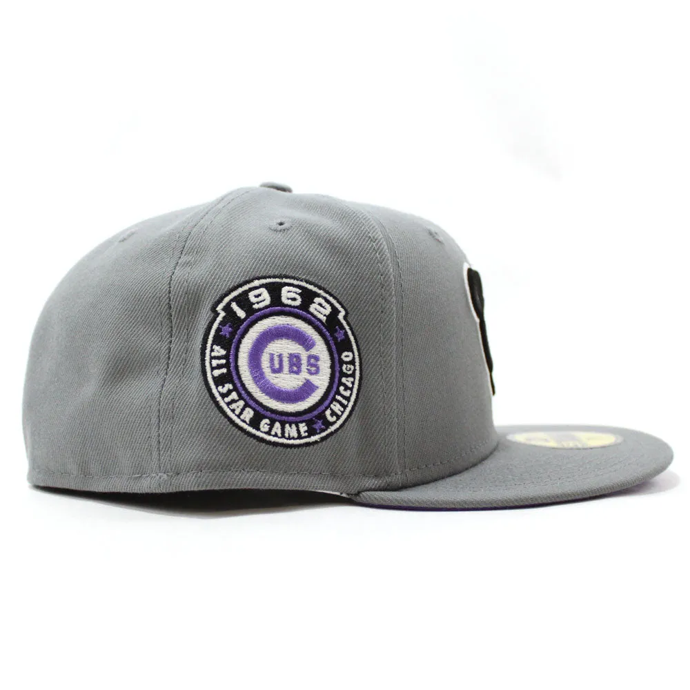 Chicago Cubs 1962 All Star Game New Era 59Fifty Fitted Hat (Glow in the Dark Gray Light Purple Under Brim)