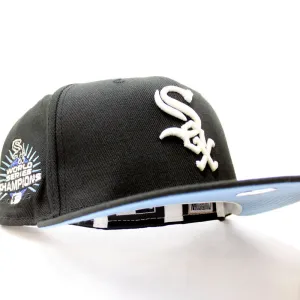 Chicago White Sox 2005 World Series Champions New Era Fitted 59Fifty Hat (Glow in the Dark Black Sky Blue Under Brim)