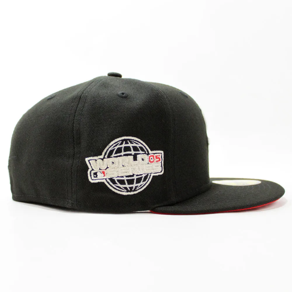 Chicago White Sox 2005 World Series New Era Fitted 59Fifty Hat (Glow in the Dark Black Red Under Brim)