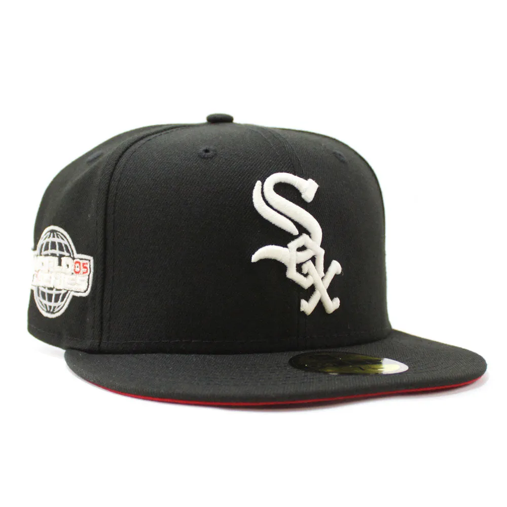 Chicago White Sox 2005 World Series New Era Fitted 59Fifty Hat (Glow in the Dark Black Red Under Brim)