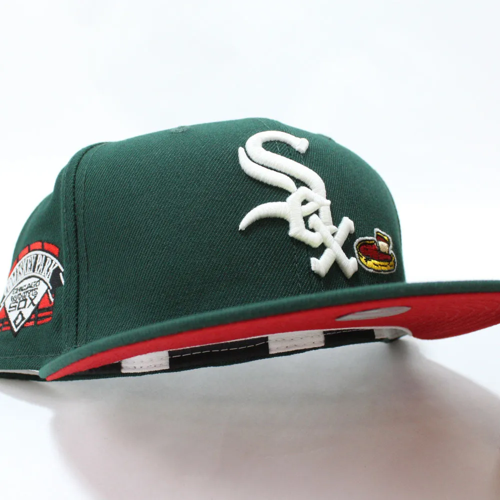 Chicago White Sox Deep Dish Comiskey Park Patch New Era Fitted 59Fifty Hat (Glow in the Dark Logo Green Red Under Brim)