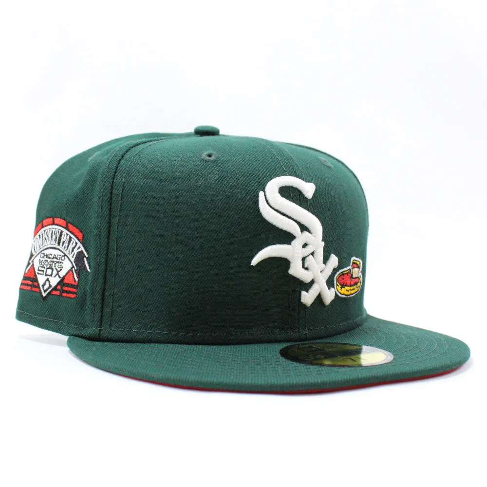 Chicago White Sox Deep Dish Comiskey Park Patch New Era Fitted 59Fifty Hat (Glow in the Dark Logo Green Red Under Brim)