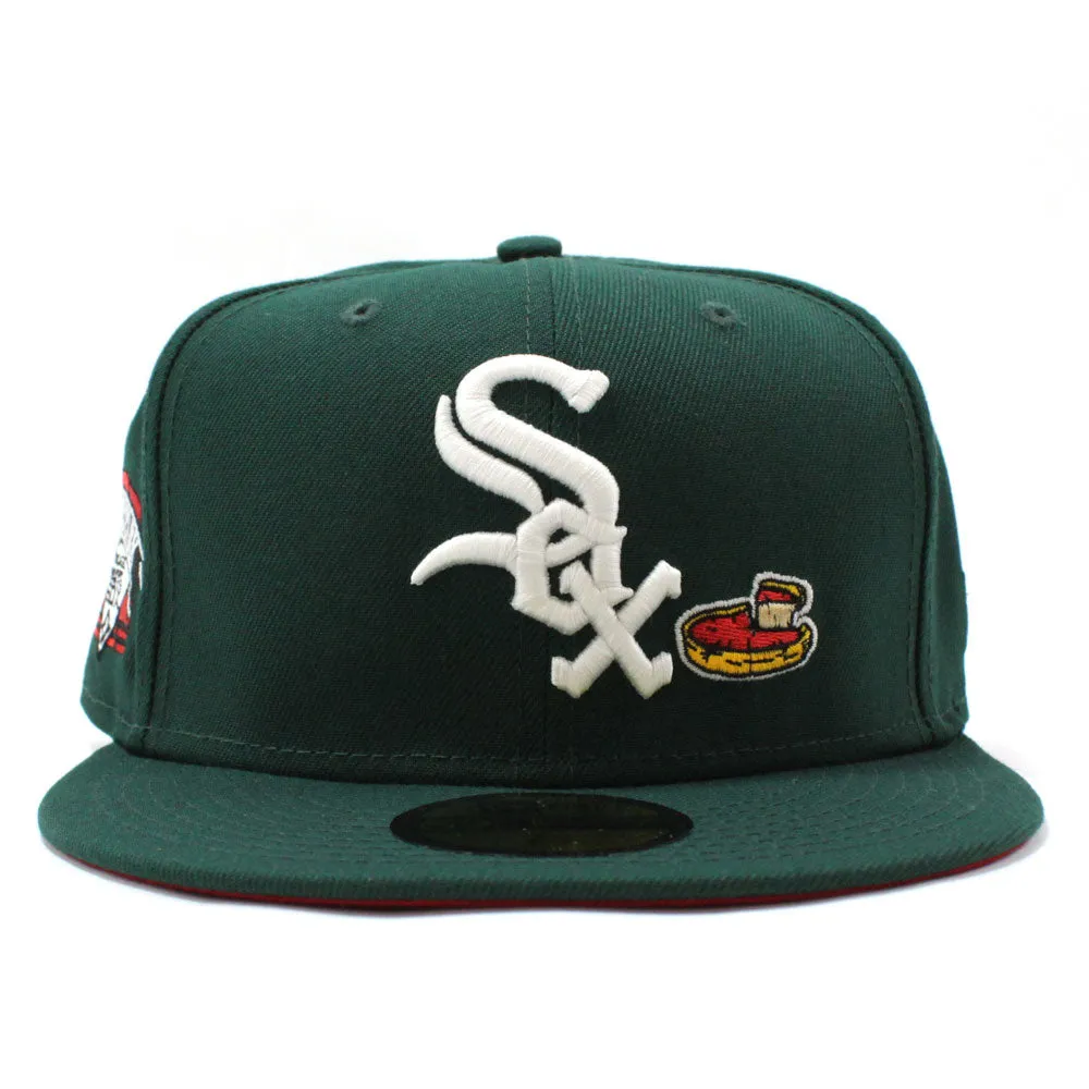 Chicago White Sox Deep Dish Comiskey Park Patch New Era Fitted 59Fifty Hat (Glow in the Dark Logo Green Red Under Brim)