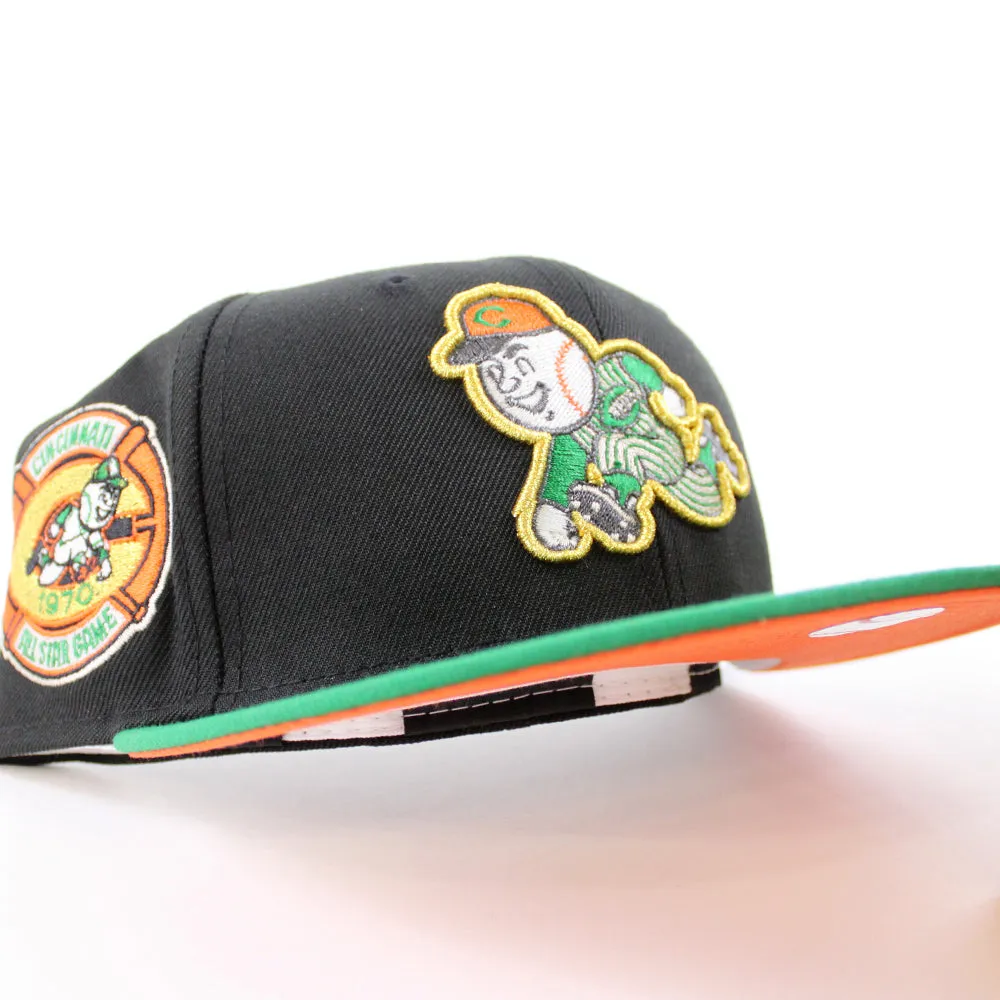 Cincinnati Reds 1970 All Star Game New Era 59Fifty Fitted Hat (GITD Black Green Orange Under Brim)