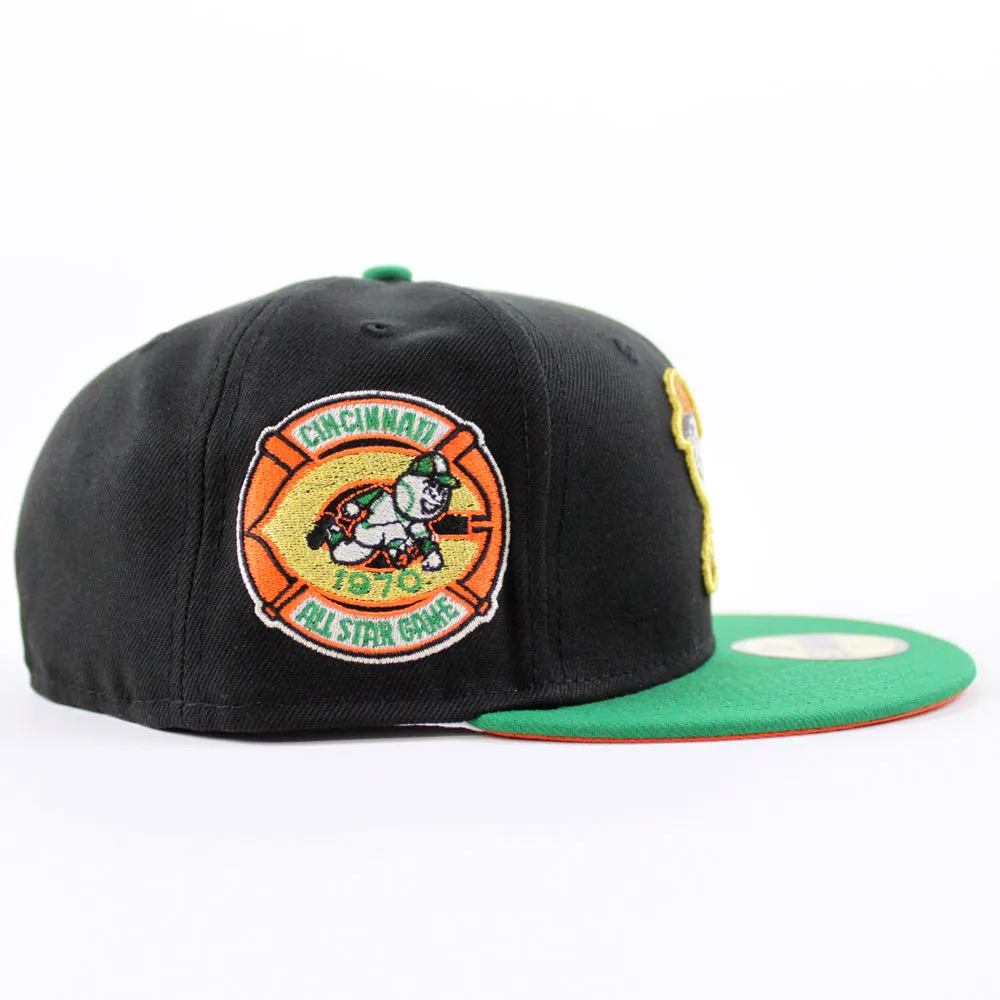 Cincinnati Reds 1970 All Star Game New Era 59Fifty Fitted Hat (GITD Black Green Orange Under Brim)