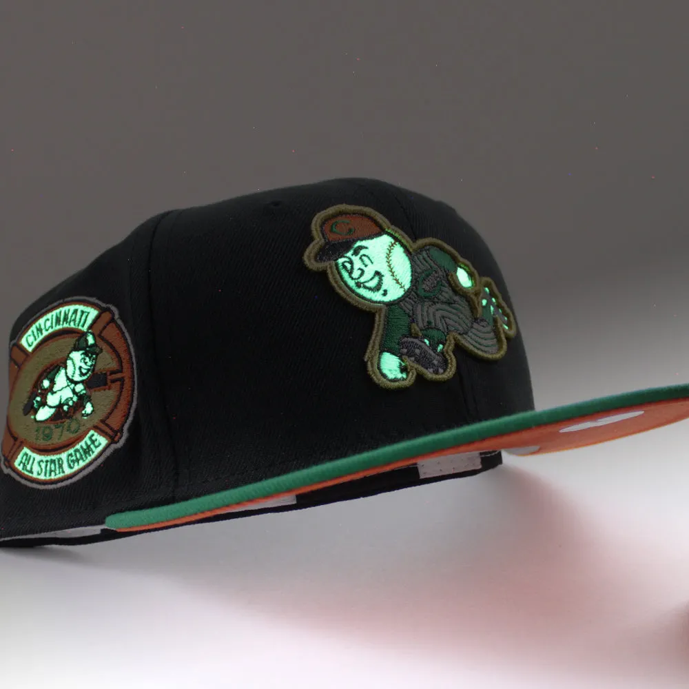 Cincinnati Reds 1970 All Star Game New Era 59Fifty Fitted Hat (GITD Black Green Orange Under Brim)