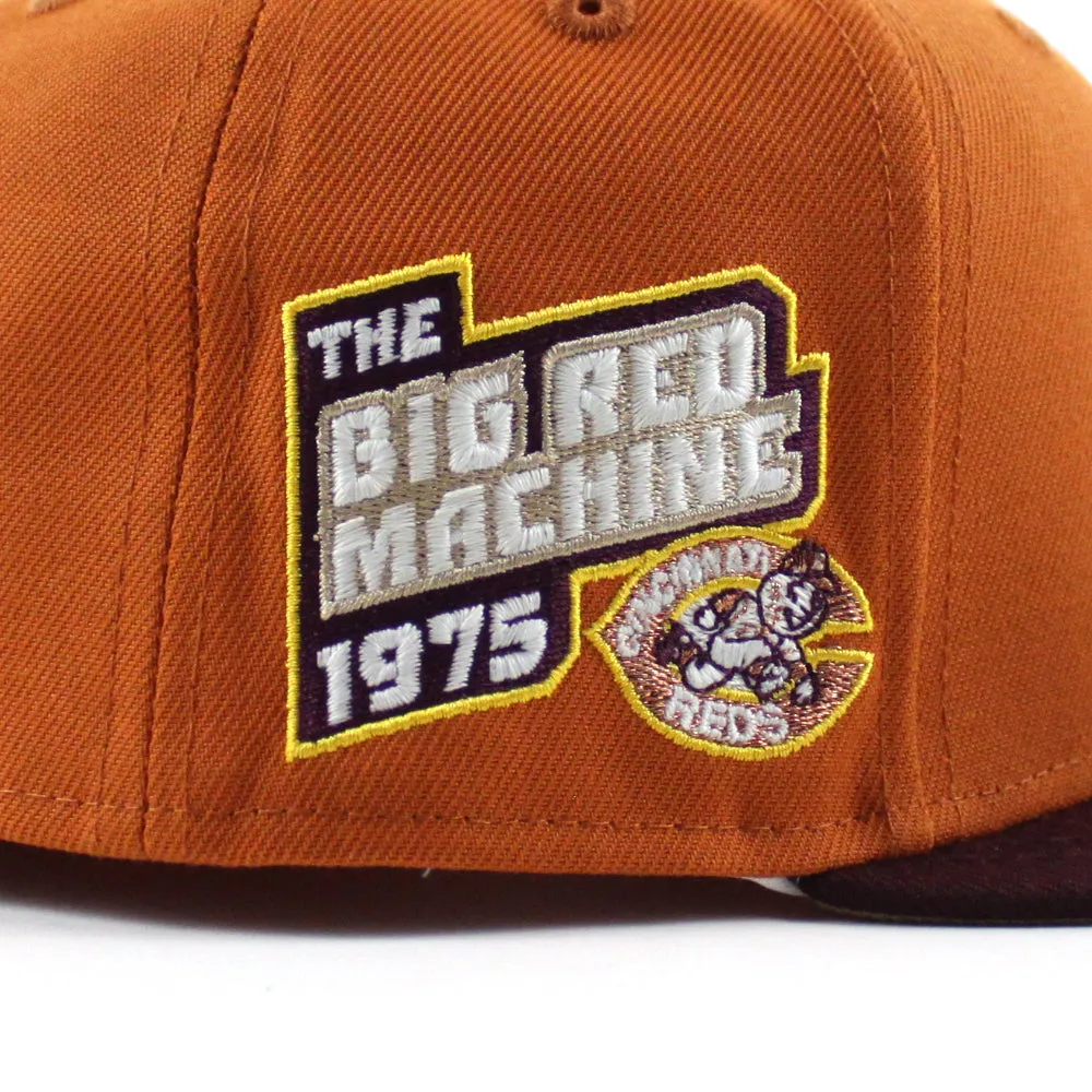 Cincinnati Reds 1975 BRM New Era 59Fifty Fitted Hat (GITD Rust Orange Maroon Camel Under Brim)