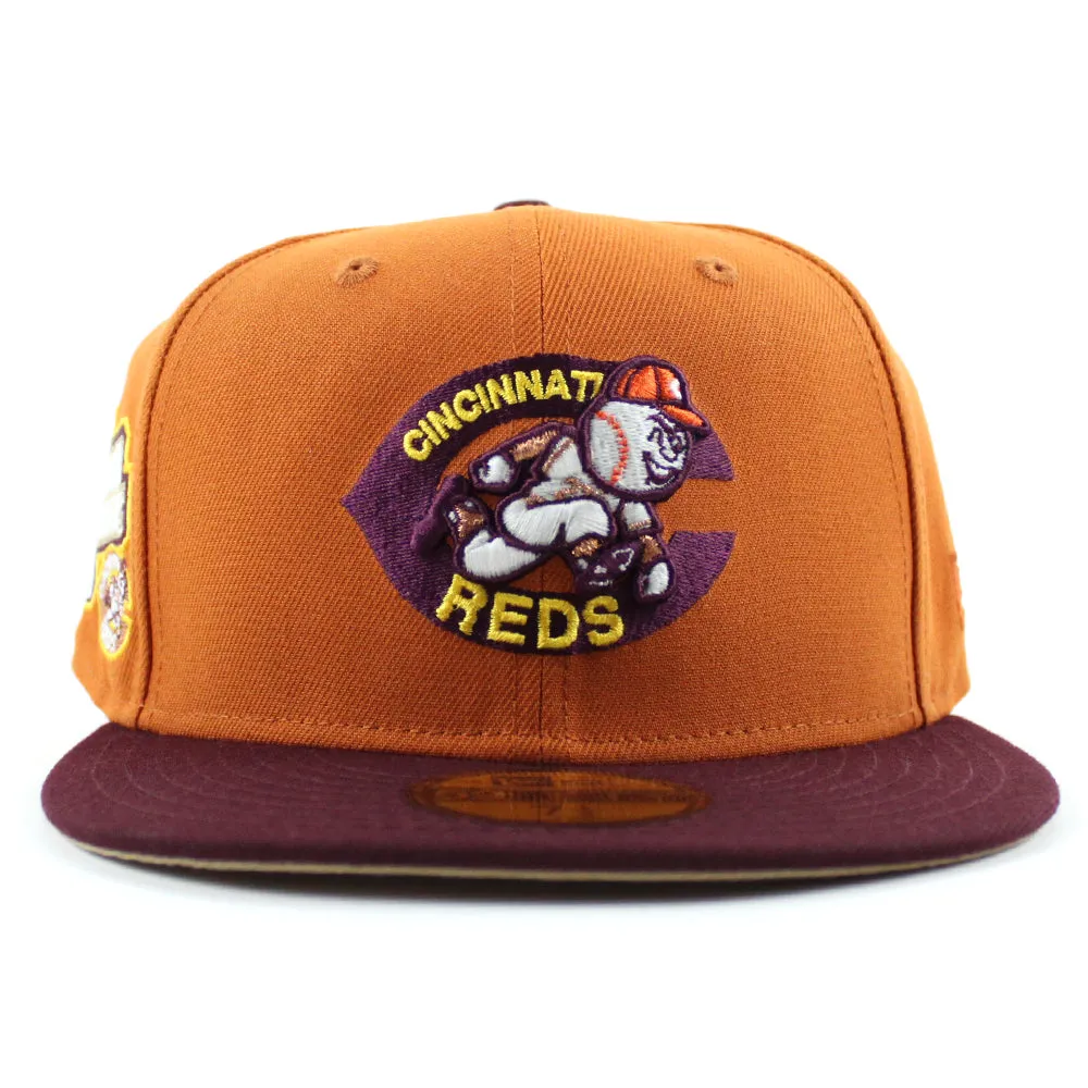 Cincinnati Reds 1975 BRM New Era 59Fifty Fitted Hat (GITD Rust Orange Maroon Camel Under Brim)