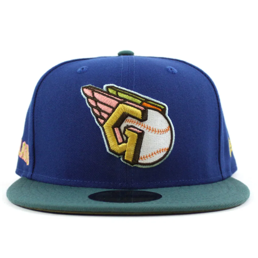 Cleveland Guardians CLEGUA CLEVELAND New Era 59Fifty Fitted Hat (GITD SONGBIRD BLUE PINE NEEDLE GREEN NEW OLIVE Under Brim