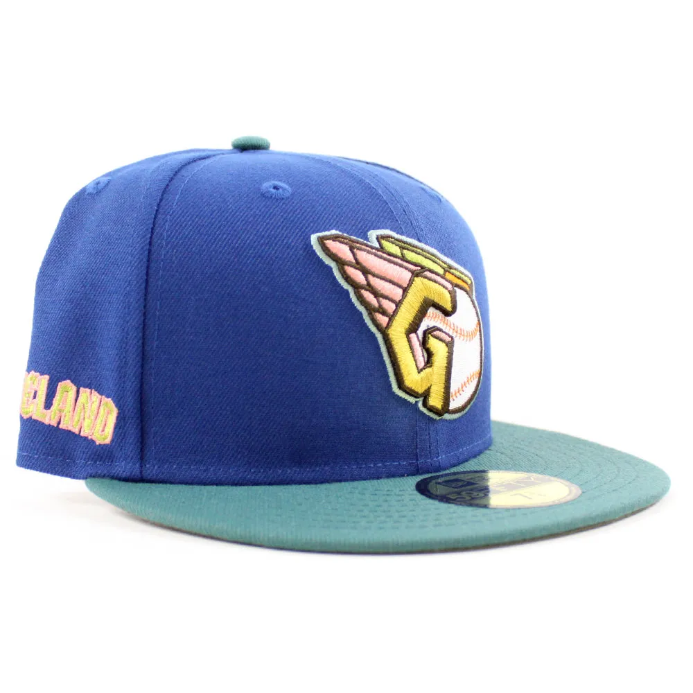 Cleveland Guardians CLEGUA CLEVELAND New Era 59Fifty Fitted Hat (GITD SONGBIRD BLUE PINE NEEDLE GREEN NEW OLIVE Under Brim