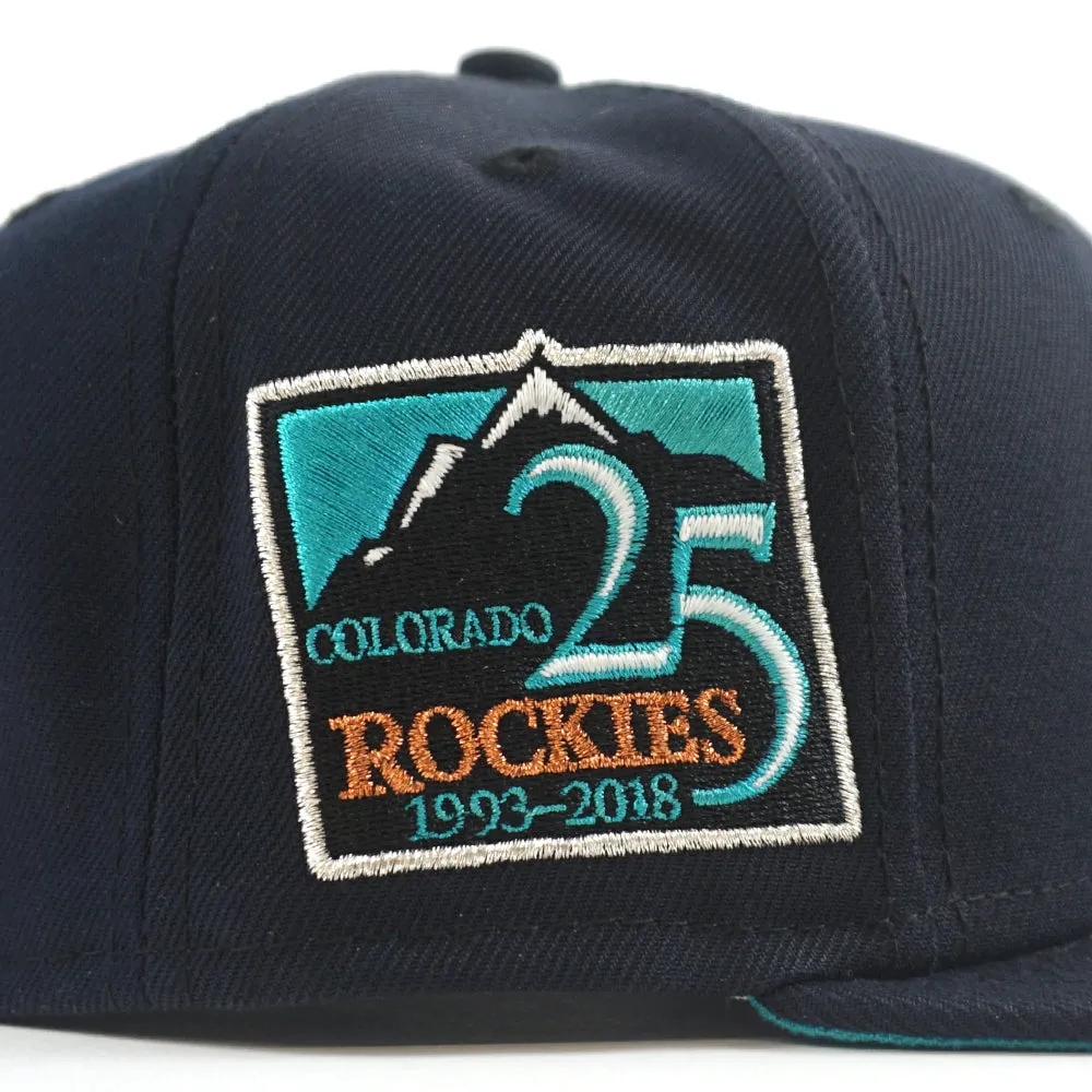 Colorado Rockies 25th Anniversary New Era 59Fifty Fitted Hat (GITD Navy Teal Under Brim)