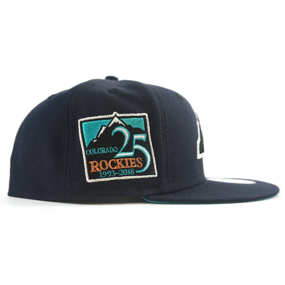 Colorado Rockies 25th Anniversary New Era 59Fifty Fitted Hat (GITD Navy Teal Under Brim)
