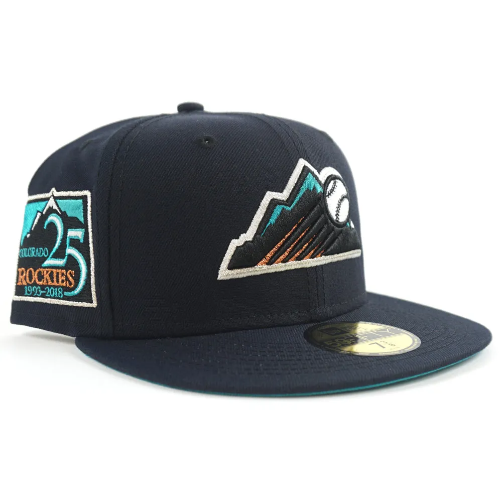 Colorado Rockies 25th Anniversary New Era 59Fifty Fitted Hat (GITD Navy Teal Under Brim)
