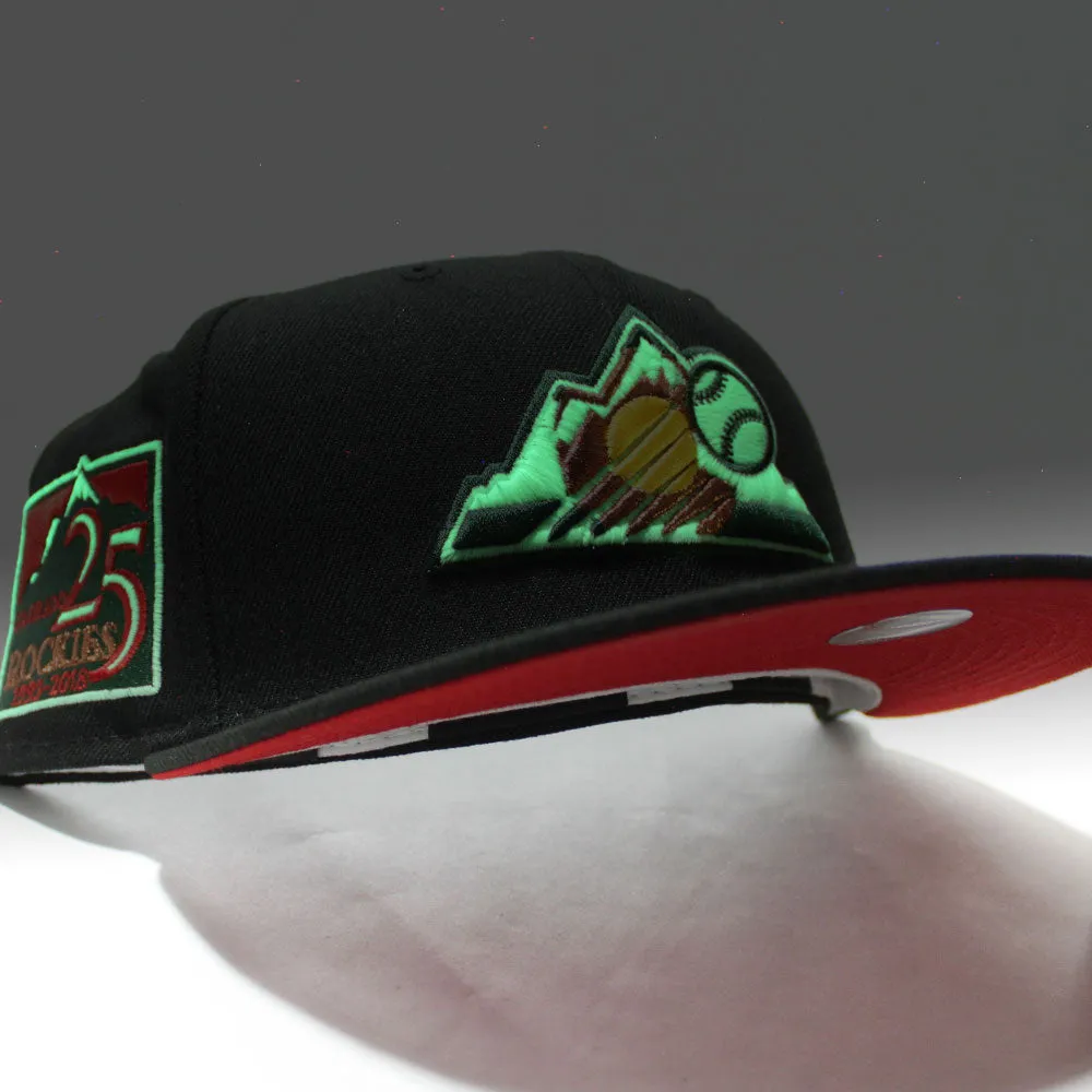 Colorado Rockies 25th Anniversary New Era 59Fifty Fitted Hat (Glow in the Dark Black Green Copper Yellow Red Under Brim)