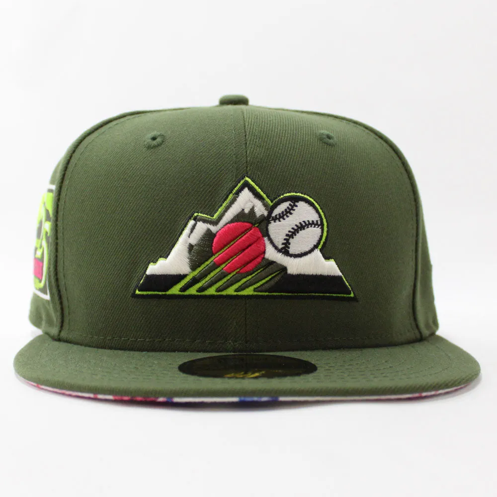 Colorado Rockies 25th Anniversary New Era 59Fifty Fitted Hat (Glow in the Dark Rifle Green Floral Under Brim)