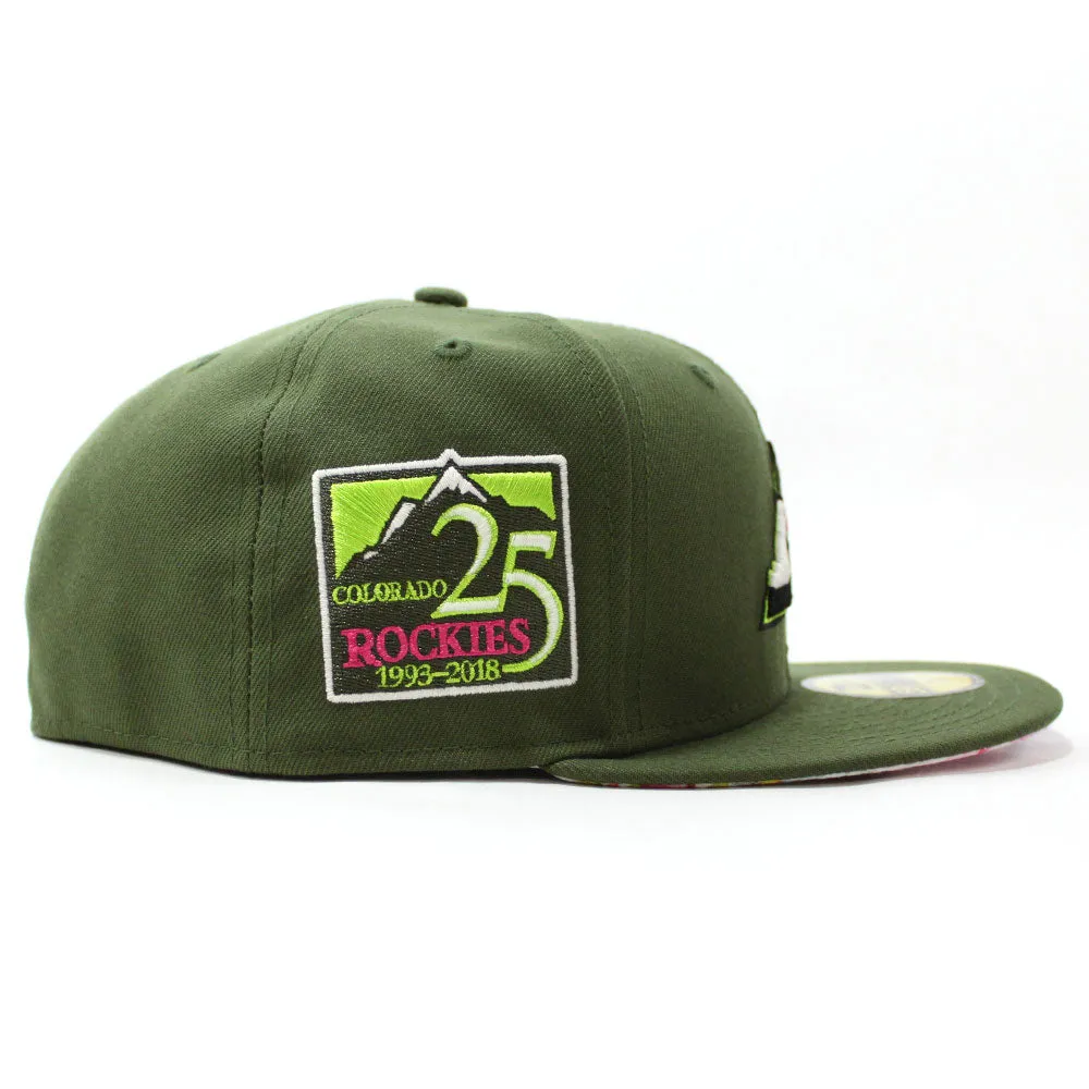 Colorado Rockies 25th Anniversary New Era 59Fifty Fitted Hat (Glow in the Dark Rifle Green Floral Under Brim)