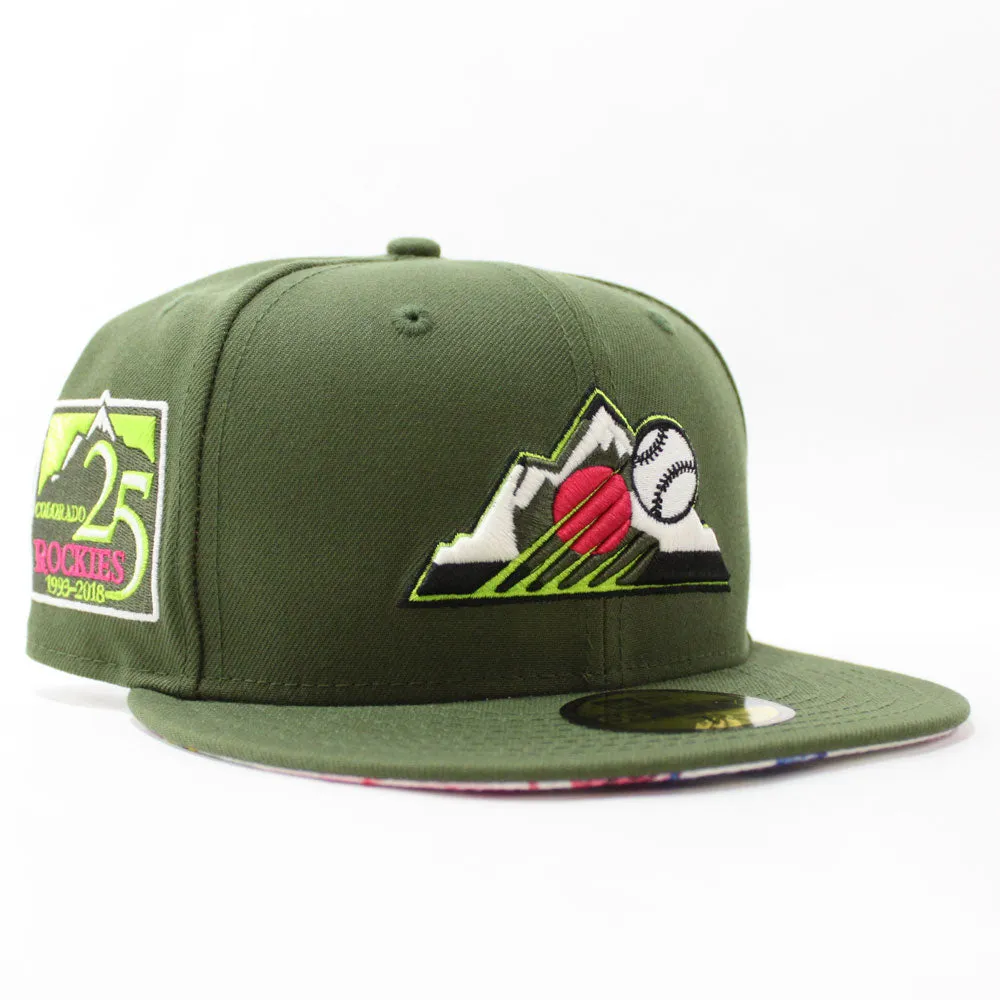 Colorado Rockies 25th Anniversary New Era 59Fifty Fitted Hat (Glow in the Dark Rifle Green Floral Under Brim)