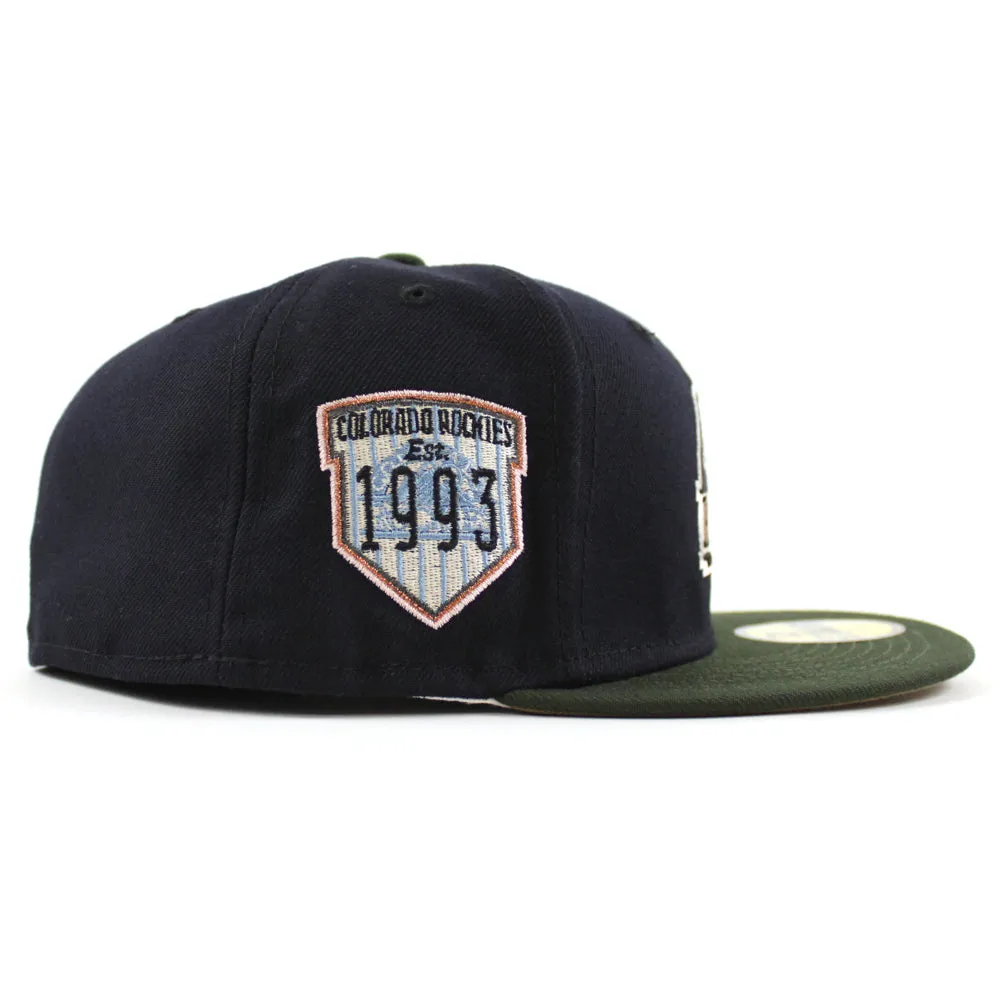 Colorado Rockies EST 1993 New Era 59Fifty Fitted Hat (Glow in the Dark NAVY DARK SEAWEED KHAKI Under Brim)