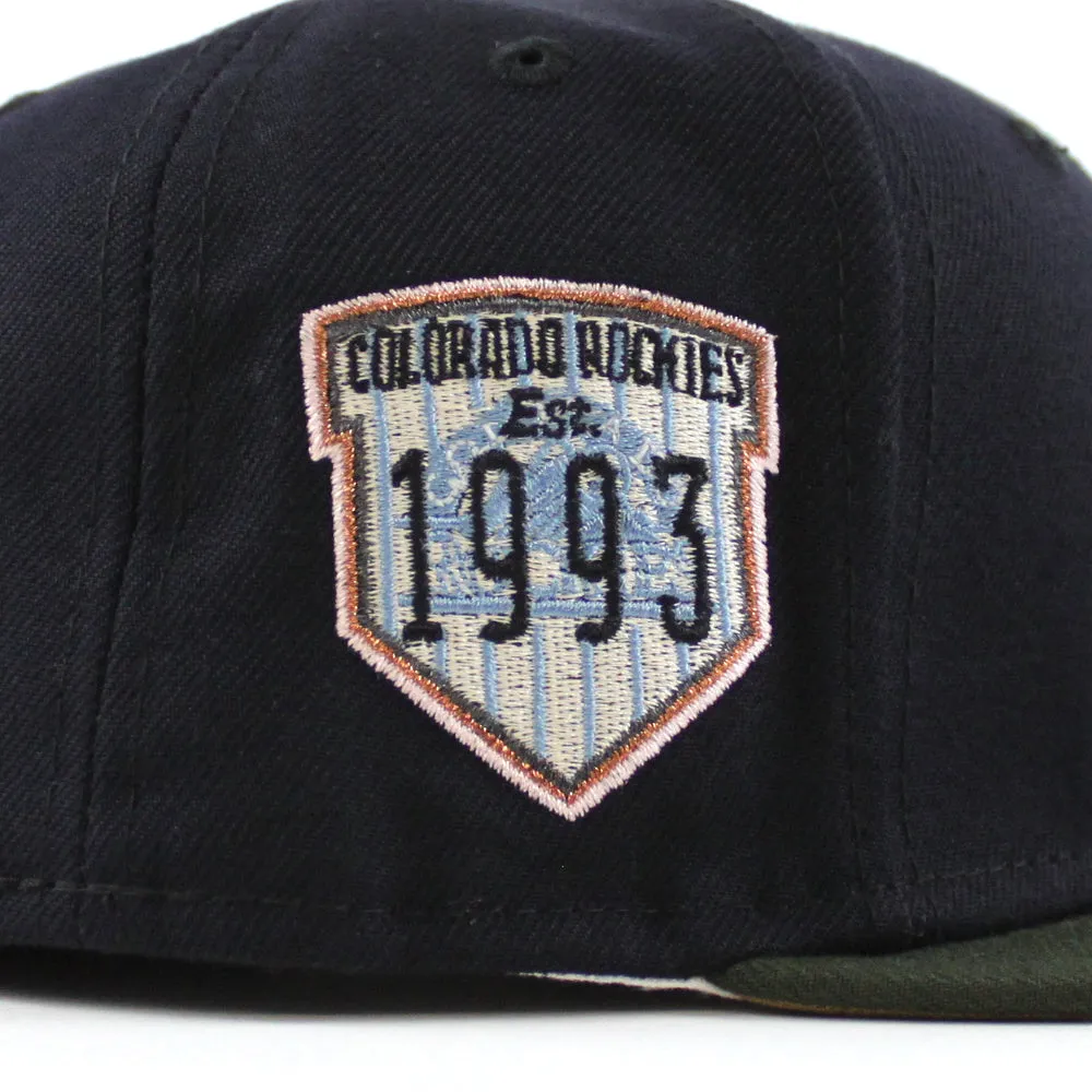 Colorado Rockies EST 1993 New Era 59Fifty Fitted Hat (Glow in the Dark NAVY DARK SEAWEED KHAKI Under Brim)