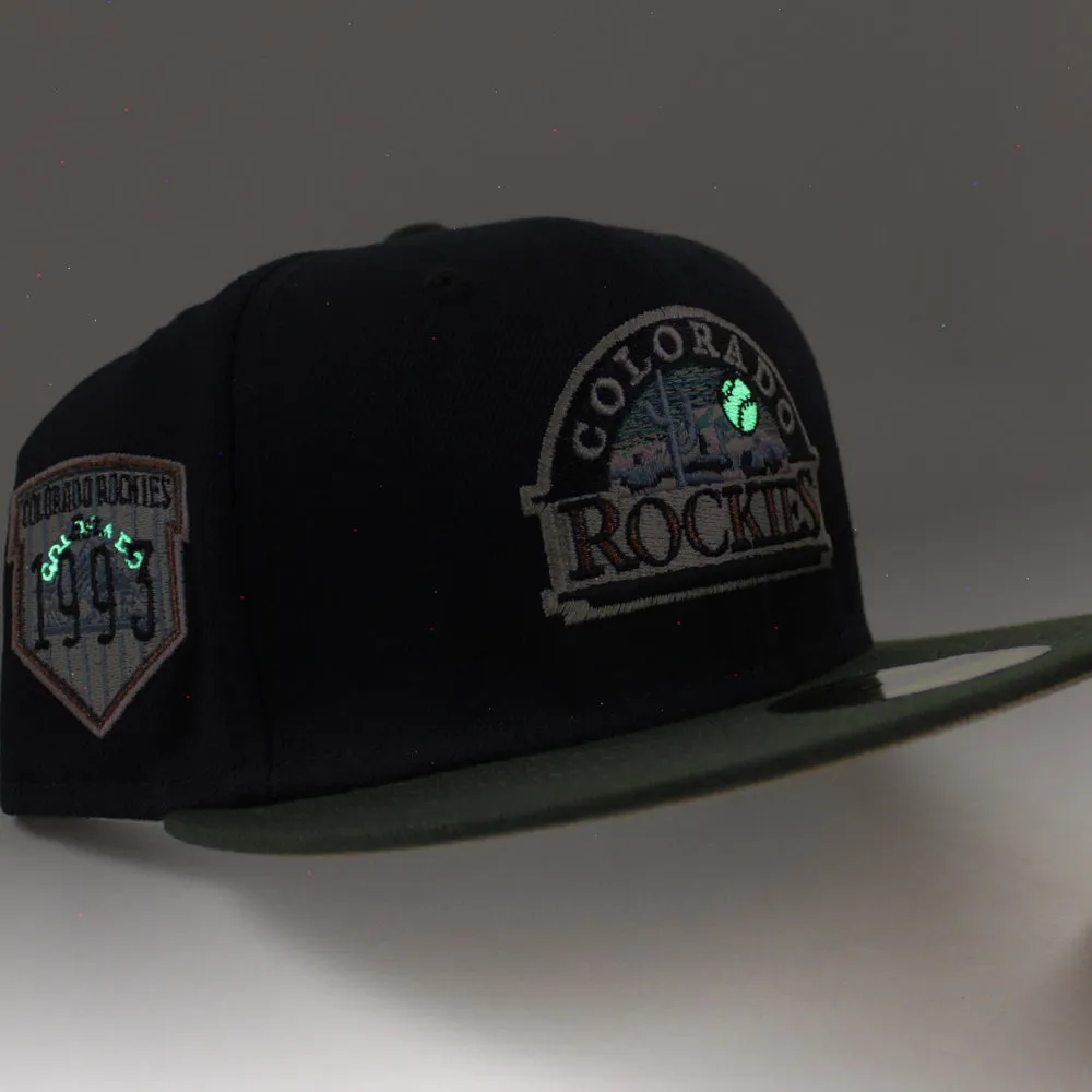 Colorado Rockies EST 1993 New Era 59Fifty Fitted Hat (Glow in the Dark NAVY DARK SEAWEED KHAKI Under Brim)
