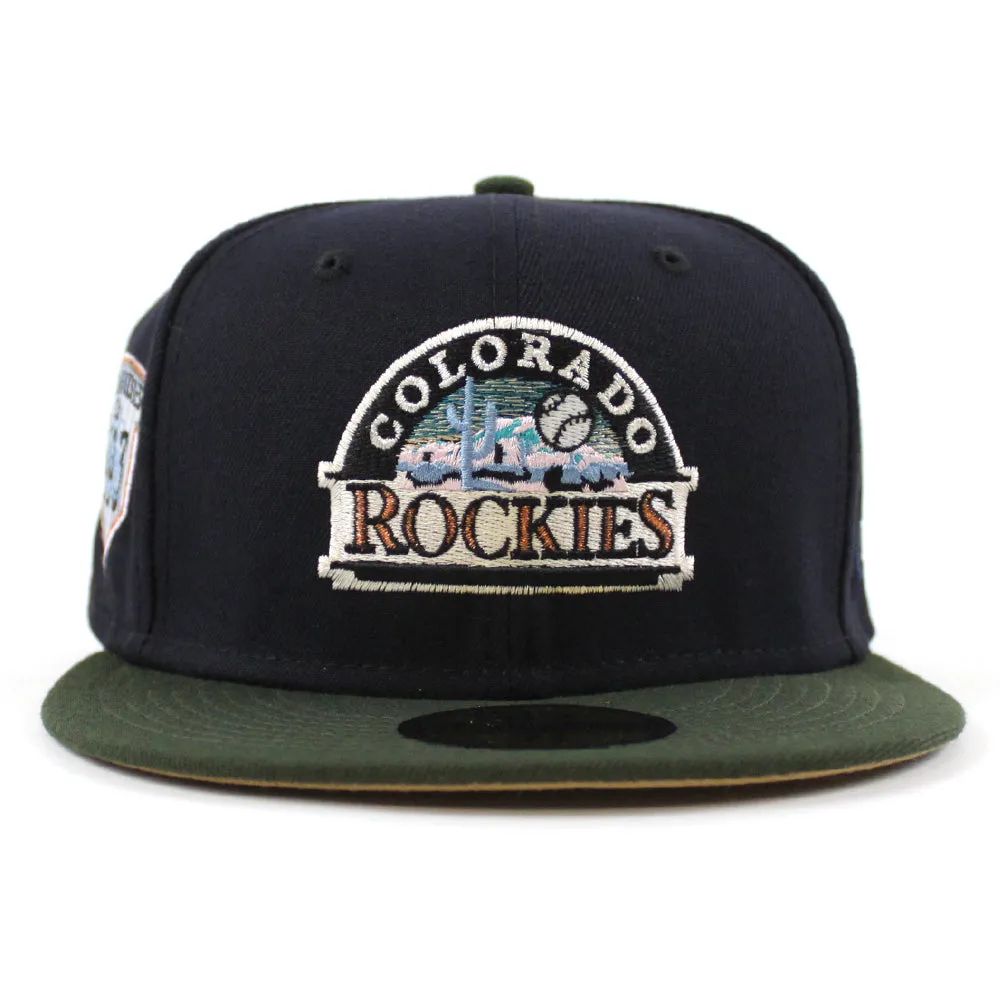 Colorado Rockies EST 1993 New Era 59Fifty Fitted Hat (Glow in the Dark NAVY DARK SEAWEED KHAKI Under Brim)