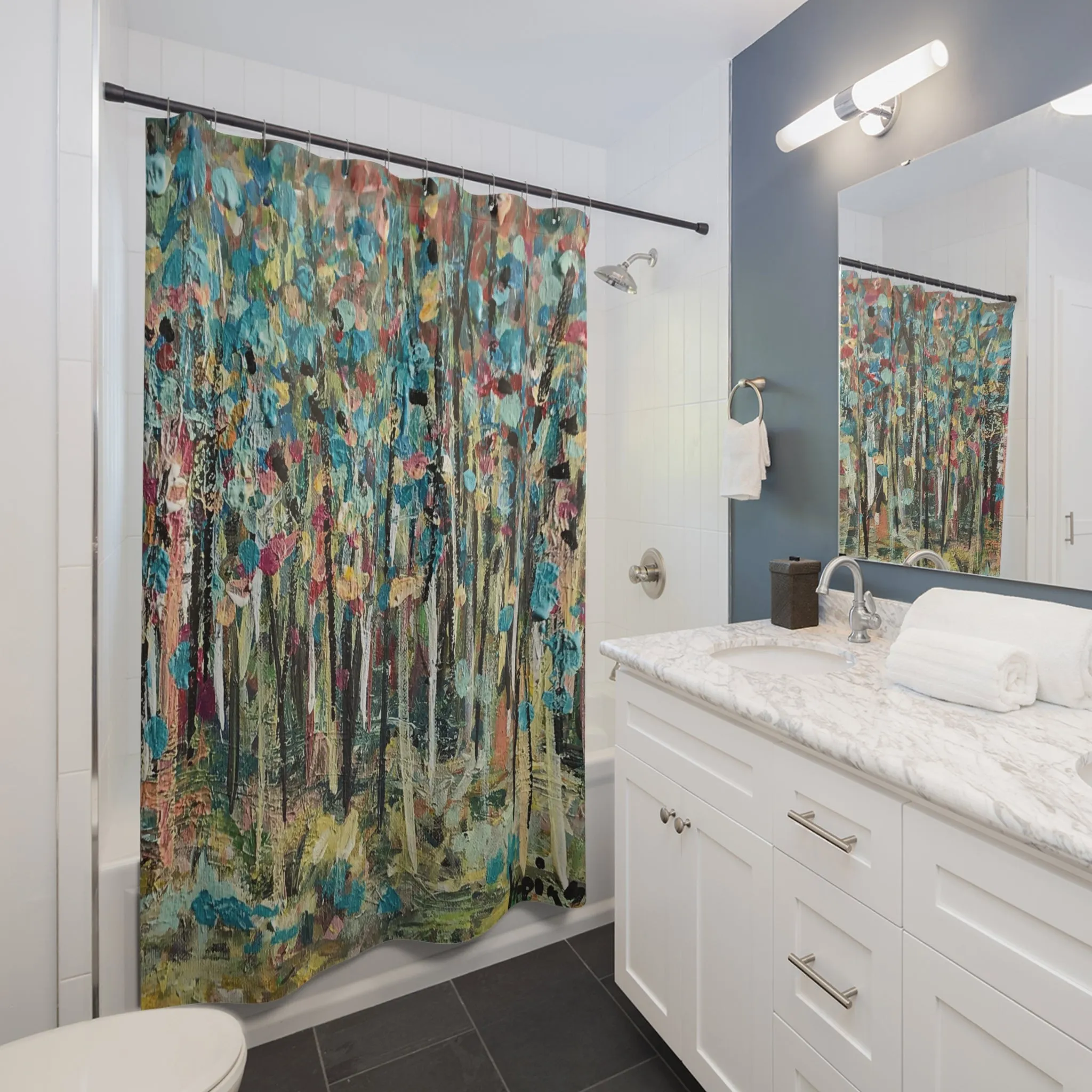 Colorful Landscape Art Work Nature Shower Curtain - Colorful Landscape by Leslie Karpinski