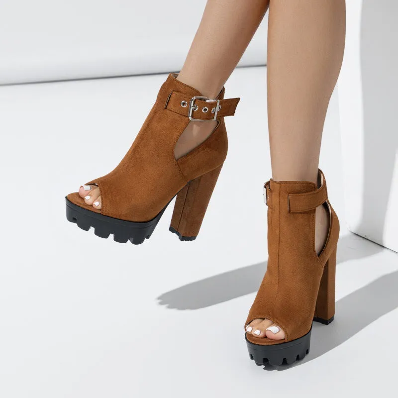 Comfortable buckle high heeled gladiator sandals