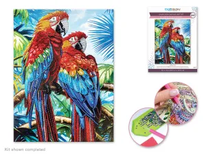 Craft Medley Kit: Diamond Painting Art Kit 12"x16" w/Gems Tool Tray Parrots