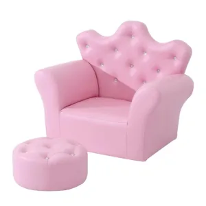 Crown-Shaped Backrest Kids Sofa with Footstool Pink Modern