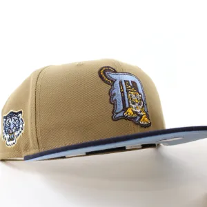 Detroit Tigers Tiger Patch New Era 59Fifty Fitted Hat (GITD Khaki Navy Sky Blue Under Brim)