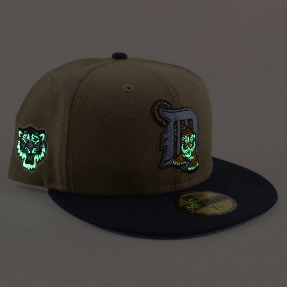 Detroit Tigers Tiger Patch New Era 59Fifty Fitted Hat (GITD Khaki Navy Sky Blue Under Brim)