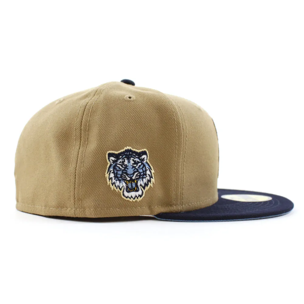 Detroit Tigers Tiger Patch New Era 59Fifty Fitted Hat (GITD Khaki Navy Sky Blue Under Brim)