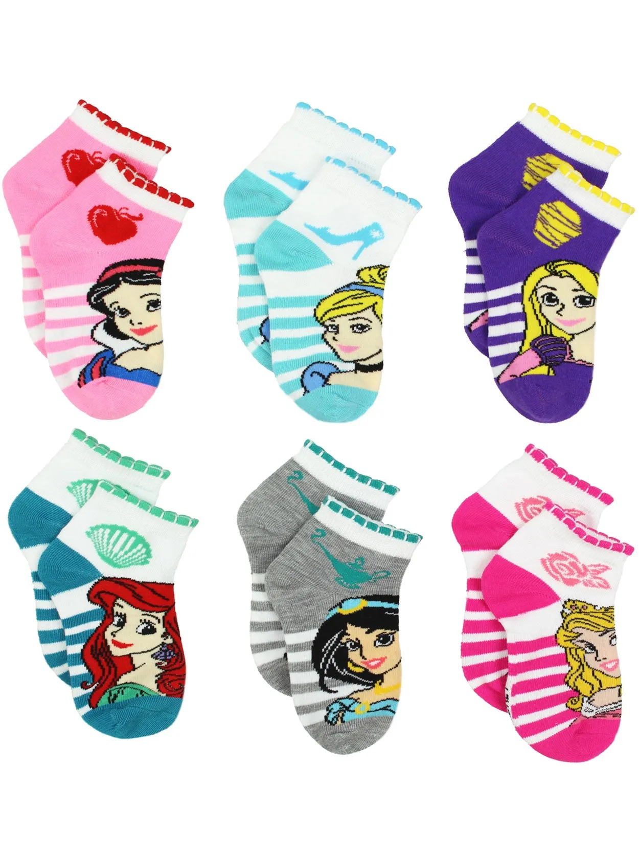 Disney Princess Quarter Style Socks 6-Pack