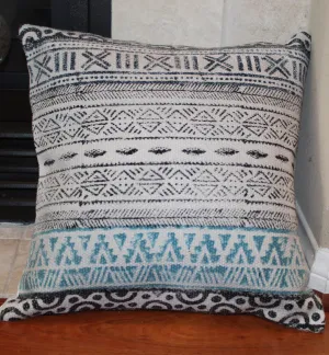 Distressed Black and Blue Geometric Print Handmade Throw Pillow Cover