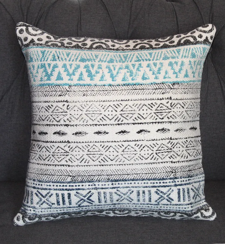 Distressed Black and Blue Geometric Print Handmade Throw Pillow Cover
