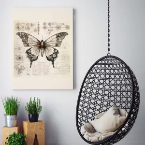 Drawings Butterfly 02 Da Vinci Style Vintage Framed Canvas Prints Wall Art Hanging Home Decor