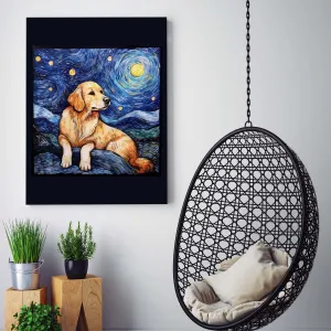 Drawings Golden Retriever Dog Van Goh Style Vintage Framed Canvas Prints Wall Art Hanging Home Decor