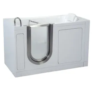Ella's Deluxe Soaking Acrylic Walk In Bath (03057), 80 Sec. Fast Drain, 29.5"W x 55"L (59" with Expansion Kit) x 38"H, Left Side Door and Drain, White