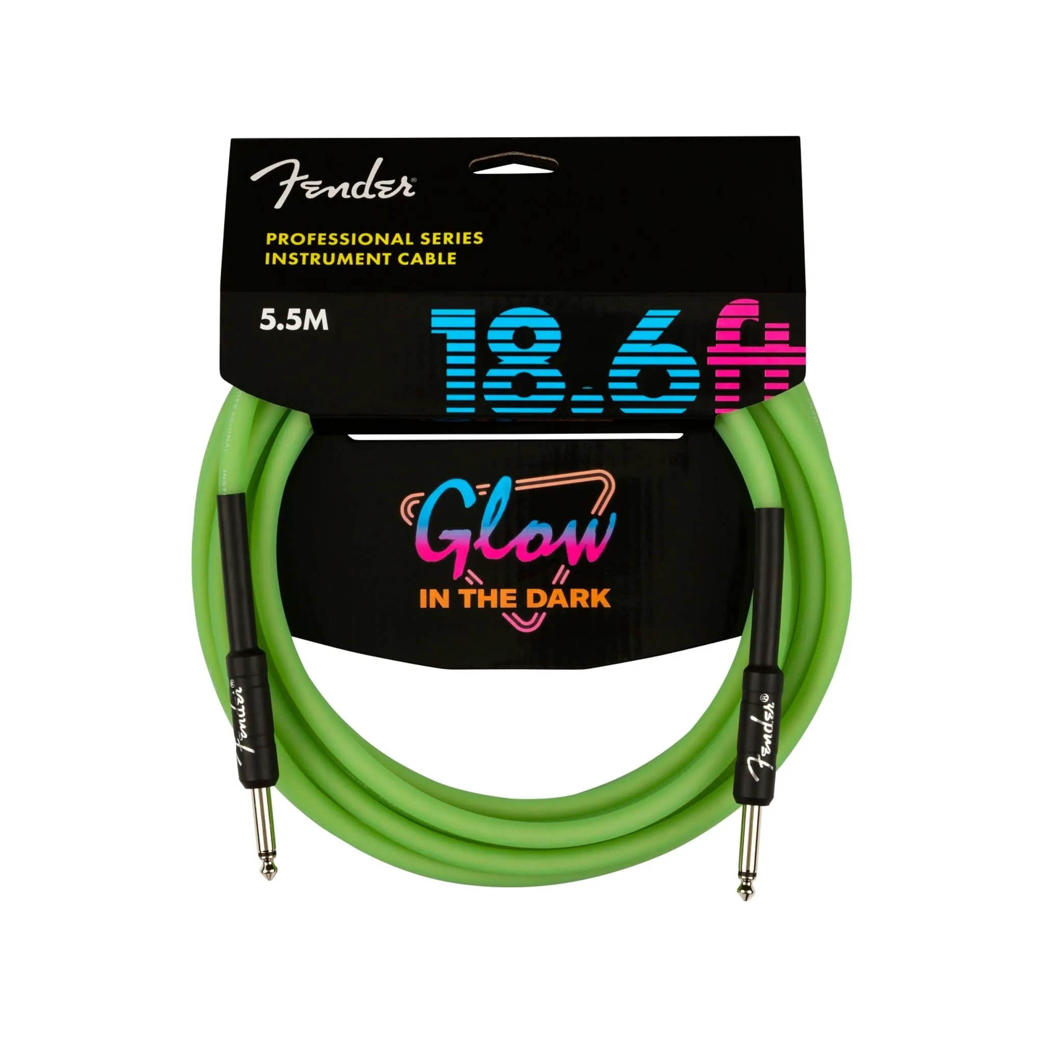 Fender 18.6 FT Professional Series Glow in the Dark Instrument Cable, Green