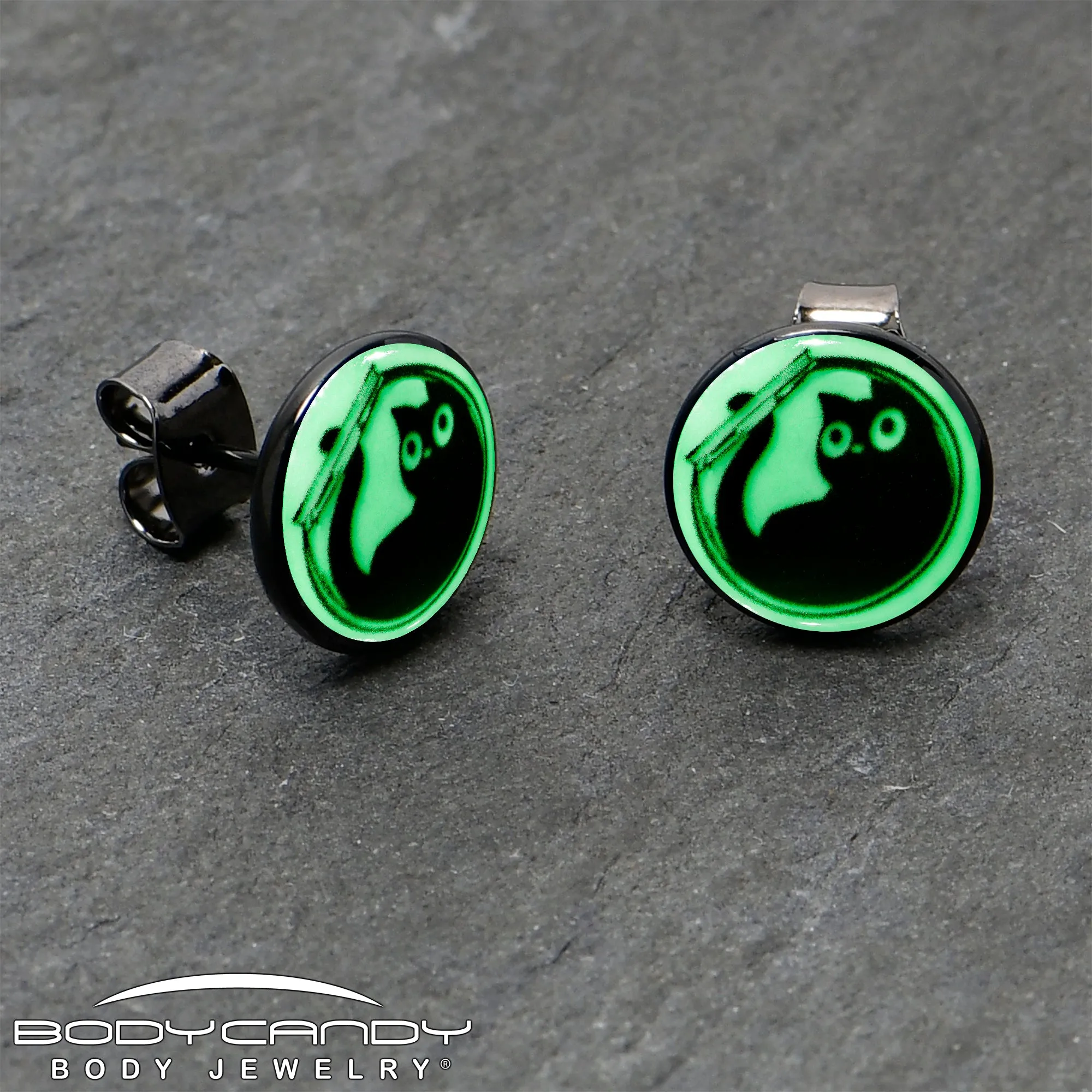 Fishbowl Kitty Cat Glow in the Dark Stud Earrings